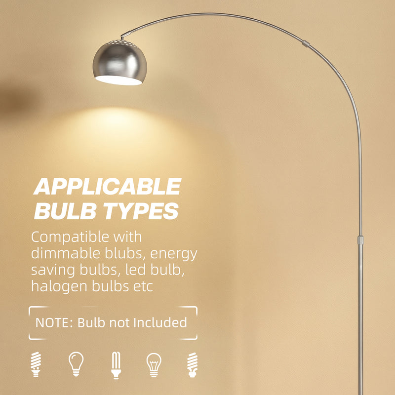 Arched Floor Lamp with Adjustable Head for Reading or Relaxing in Living Room Silver Tone AOSOM