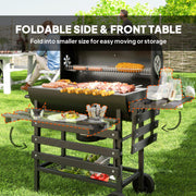 Portable Charcoal BBQ Grill with Warming Rack and Side Shelf for Outdoor Cooking by Outsunny
