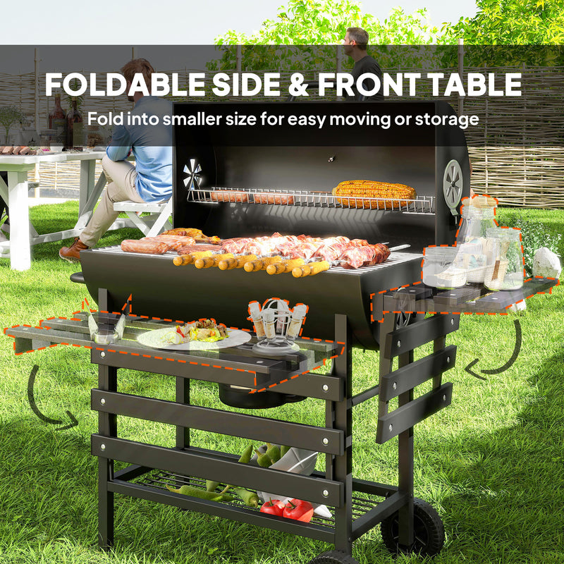 Portable Charcoal BBQ Grill with Warming Rack and Side Shelf for Outdoor Cooking by Outsunny