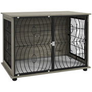 Large Dog Crate End Table with Lockable Door and Washable Cushion for Indoor Use Grey
