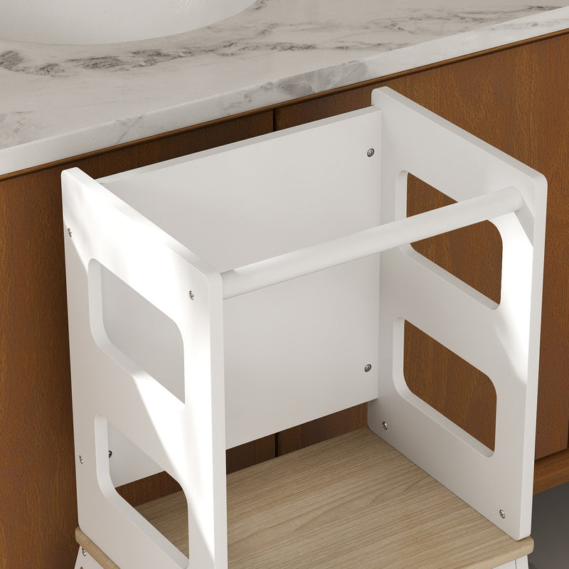 White 2-in-1 Toddler Tower with Chalkboard and Safety Rail for Kitchen and Bathroom by AIYAPLAY AOSOM