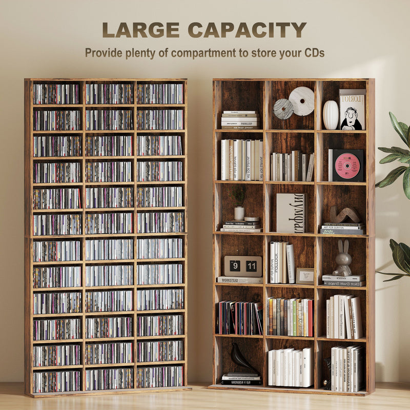 Tall CD Storage Cabinet with Adjustable Shelves Ideal for Home Organisation Rustic Brown