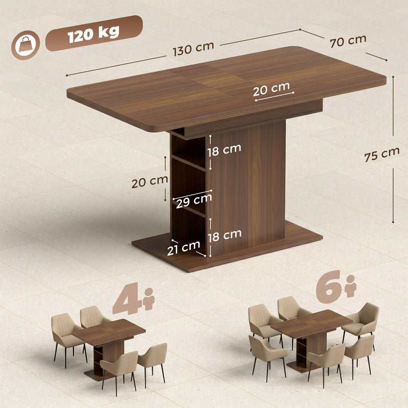 Extending Dining Table with Storage Shelves for Space Saving and Extra Seating Walnut Brown