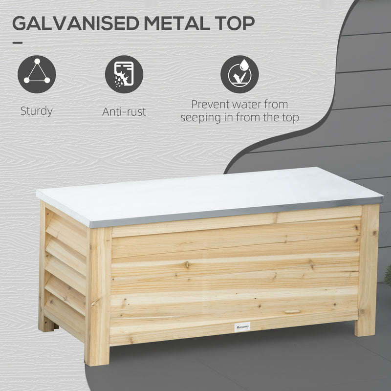 155L Outdoor Garden Storage Box With Metal Top Ideal For Tools And Equipment Natural Wood