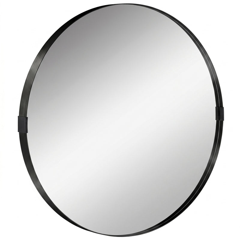 Round Shatterproof Wall Mirror for Hallways or Bathrooms Ready to Hang Black Homcom