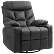 Manual Recliner Armchair With Swivel Base Cup Holders And Footrest For Living Room Black