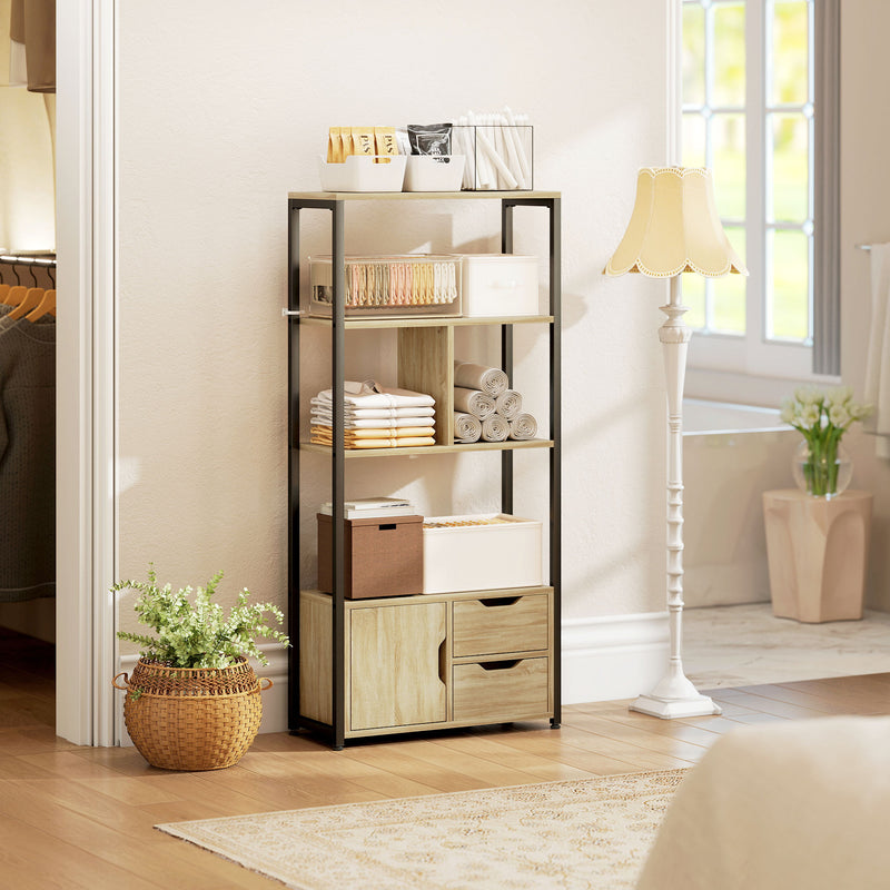Bookshelf with Shelves Drawers and Cabinet for Compact Storage in Small Spaces Black