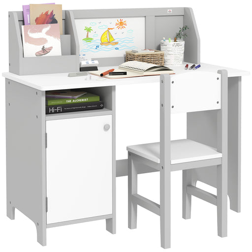 Kids Table and Chair Set with Whiteboard Surface for Drawing and Learning, Grey