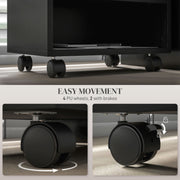 Mobile Printer Cabinet with Three Storage Compartments and Lockable Wheels, Black