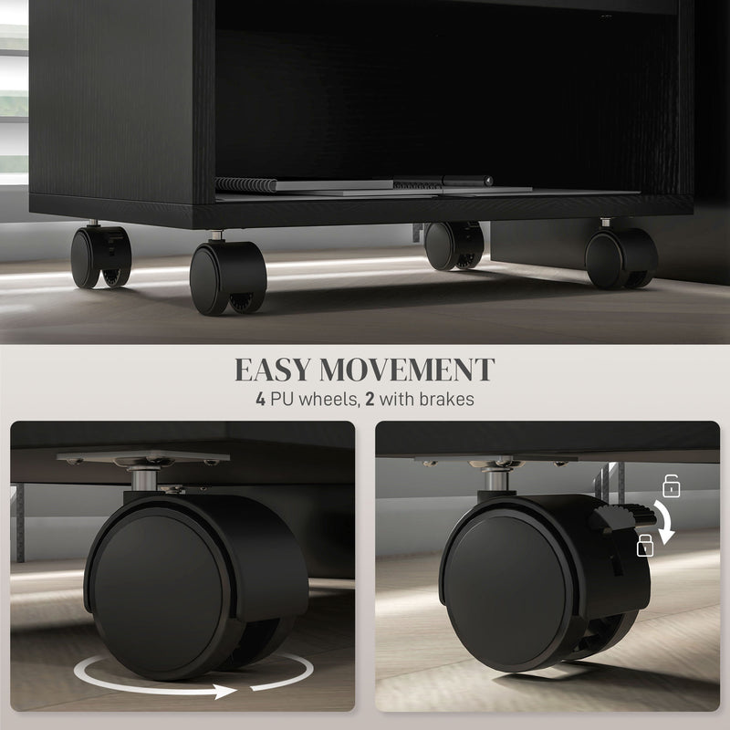 Mobile Printer Cabinet with Three Storage Compartments and Lockable Wheels, Black