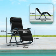 Set of Two Black Reclining Sun Loungers with Cushions for Garden or Patio by Outsunny
