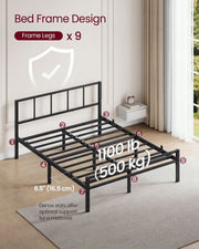 Metal bed frame with its nine legs numbered and a 500 kg load rating marked across the slats