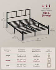Dimension diagram of the metal double bed frame marked 190 by 135 cm with an 87 cm headboard