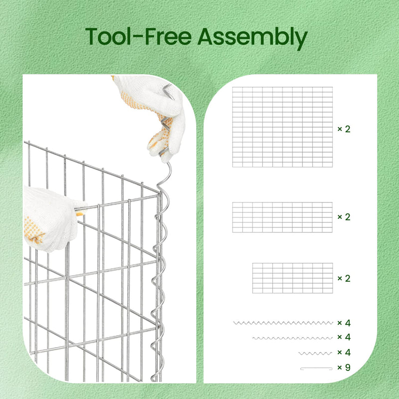 Parts graphic showing the mesh panels, spiral binding wires and spacer hooks