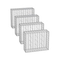 Set of 4 silver galvanised gabion cages stacked in a row on a white background