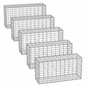 Set of 5 empty Songmics gabion cage baskets in silver galvanised steel