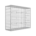 Single silver galvanised gabion cage shown at an angle on a white background
