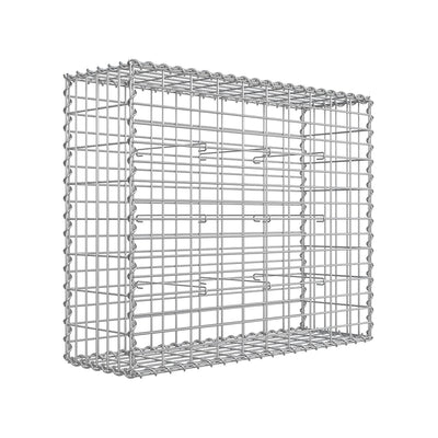 Single silver galvanised gabion cage shown at an angle on a white background