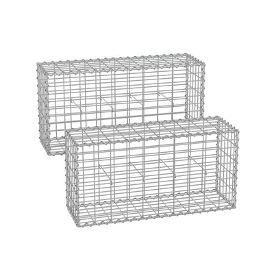 Songmics metal gabion cages shown in four sizes stacked in a row