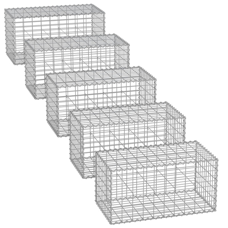 Songmics metal gabion cages shown in four sizes stacked in a row