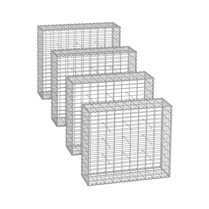 Songmics metal gabion cages shown in four sizes stacked in a row