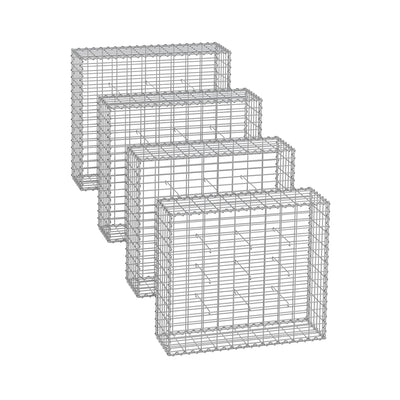 Songmics metal gabion cages shown in four sizes stacked in a row