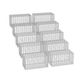 Ten wireframe metal gabion cages stacked in a grid, 100 x 50 x 50 cm each
