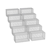 Ten wireframe metal gabion cages stacked in a grid, 100 x 50 x 50 cm each