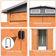 Four feature close-ups of the metal shed: sloped roof edge, four louvre vents, padlock hasp handles and double sliding doors