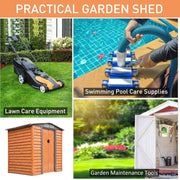 What the garden shed can store, shown as a lawn mower, pool cleaning kit and garden maintenance tools