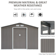 Weather resistance panel for the grey shed with galvanised steel frame and colour steel wall and roof insets