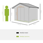Spanish dimension diagram: 277 x 195 x 192 cm total and 267 x 181 cm interior, with a 170 cm figure for scale