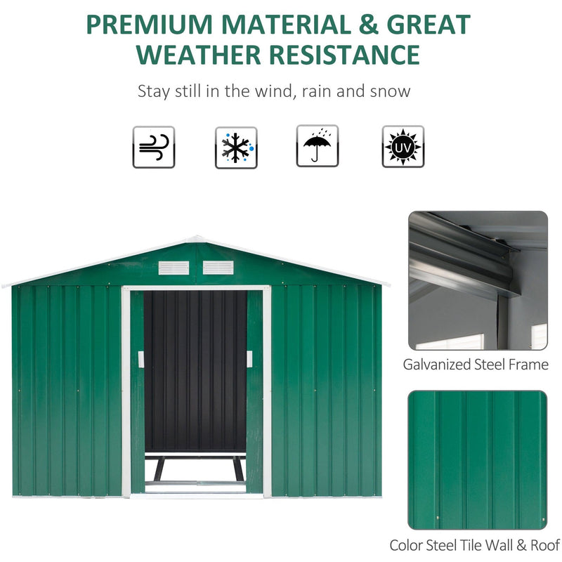 Weather resistance panel for the green shed with galvanised steel frame and colour steel wall and roof insets