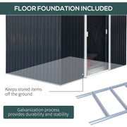 Cutaway of the dark grey shed showing the included galvanised steel floor foundation frame