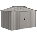 Silver grey 9x6ft Outsunny metal garden shed with apex roof and sliding doors