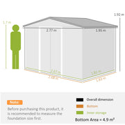 Dimension diagram showing the shed at 277 cm long, 195 cm wide and 192 cm high