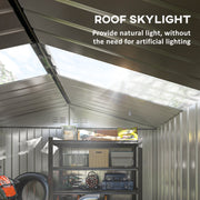 View from inside the shed looking up at the translucent roof skylight panel