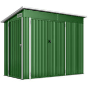 Green 8x4ft Outsunny metal garden shed shown closed from the front