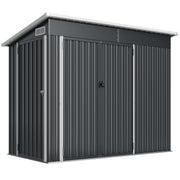 Dark grey 8x4ft Outsunny pent roof metal shed with three closed lockable doors