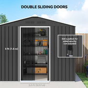 Front view of the dark grey shed's double sliding doors, 79cm wide and 150cm high opening