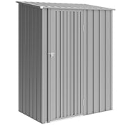 Aluminium grey 5x3ft lean-to metal garden shed with pent roof, door closed, studio view