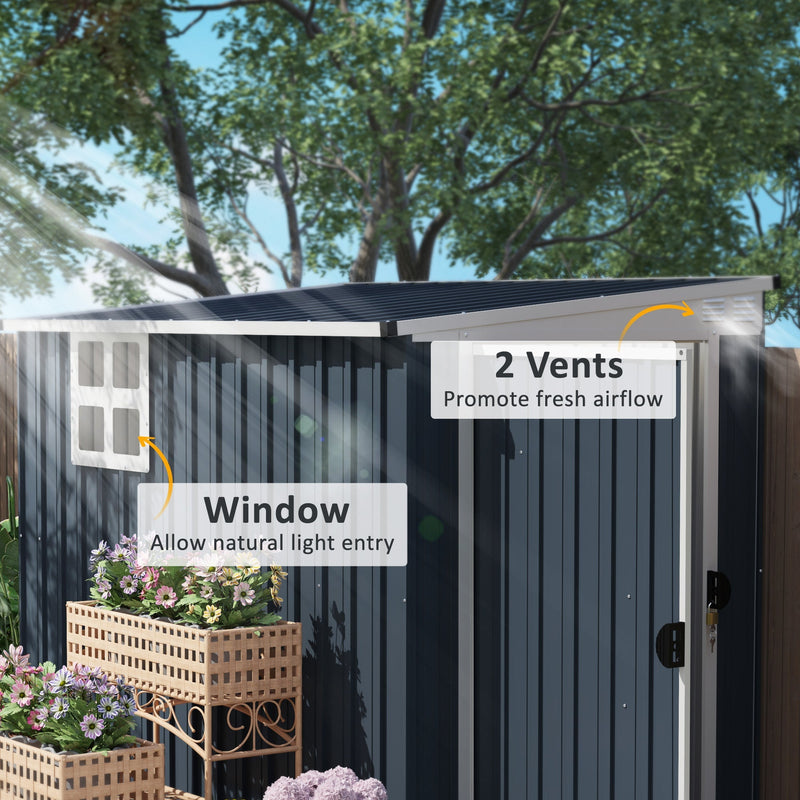 Feature panel pointing out the window and the two ventilation slots on the shed