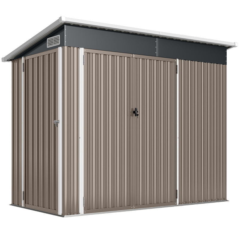 Light grey 8x4ft Outsunny metal garden shed shown closed from the front