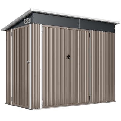 Light grey 8x4ft Outsunny metal garden shed shown closed from the front