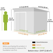Dimension diagram showing the shed at 234 x 132 cm with a 226.5 x 118.5 cm base