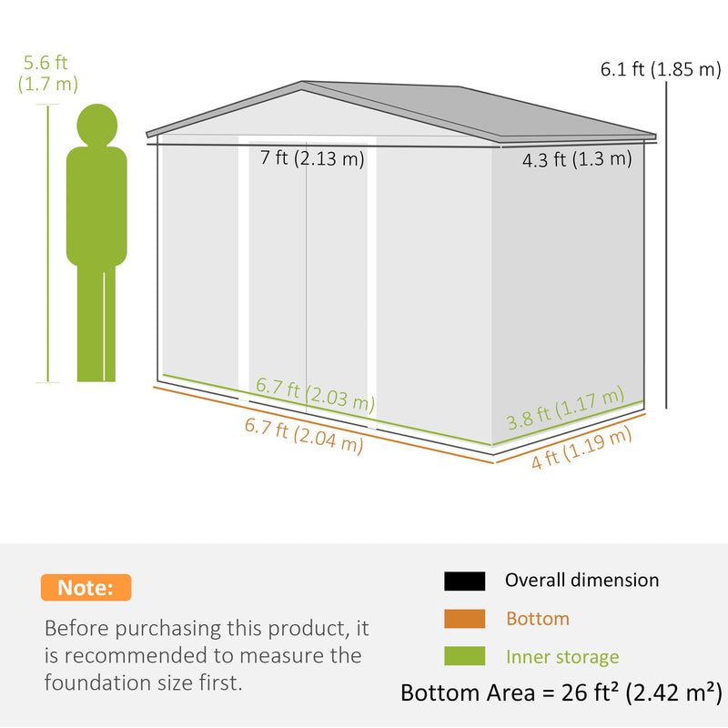 Dimension diagram showing the shed at 213 x 130 x 185 cm with a 204 x 119 cm base