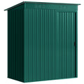 Dark green 5x3ft Outsunny metal garden shed shown closed from the front