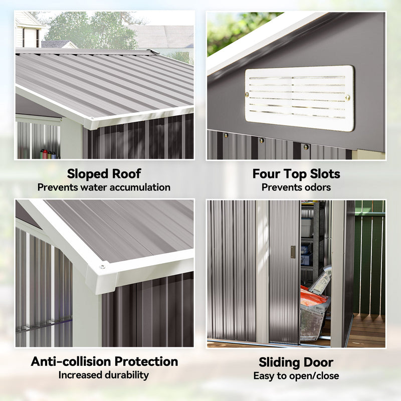 Feature panel showing the sloped roof, four top vents, anti-collision edge and sliding door