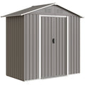 Light grey 6x3.5ft Outsunny metal garden shed with closed double sliding doors, studio view