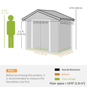 Dimension diagram of the 6x4ft green metal shed, 194 cm wide, 110 cm deep and 184 cm high
